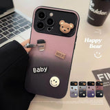 Advanced gradient color contrast iPhone case 13ProMax couple iPhone15 three-dimensional bear full soft case