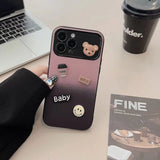 Advanced gradient color contrast iPhone case 13ProMax couple iPhone15 three-dimensional bear full soft case