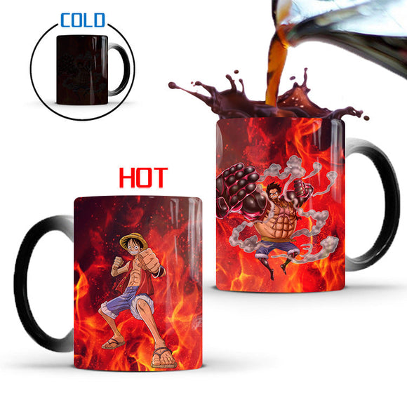 Luffy Mug Ceramic Heated Water Gradient Magic Coffee Mug luffy Cup /Zoro Cup (Serve with lid and spoon)
