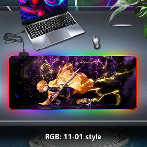 Kamado Tanjirou/Kamado Nezuko Super handsome and cool seven color light color change thickened mouse pad LED light keyboard pad Meaning game gradient horse running light