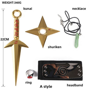 Sasuke 1:1 metal kunai shuriken ring headband necklace five-piece set（apply to costume play）