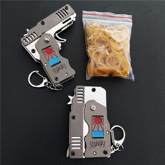 Tanjirou handsome cartoon metal six combo collapsible as a key chain rubber band gun